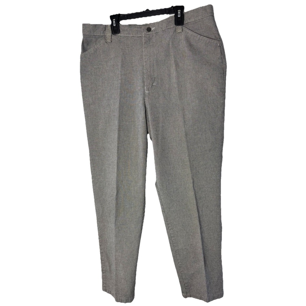 Riders Casuals Pants Womens 16 Beige Gray  Houndstooth Cotton Relaxed Fit Casual